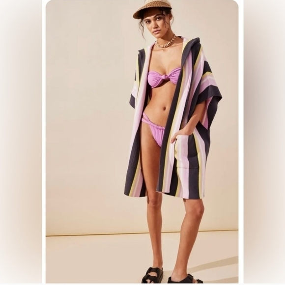 New Free People All I Need Stripe Hooded Poncho Swim Beach Cover-Up One Size - Picture 3 of 14